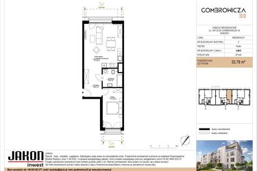 Rzut - Mieszkanie na sprzedaż 2 pokoje o powierzchni 53,78 m² - numer 3.B15 w Gombrowicza 33 - etap II