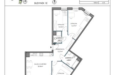 Rzut - Mieszkanie na sprzedaż 4 pokoje o powierzchni 90,38 m² - numer 1E.16B w Osiedle Horizon