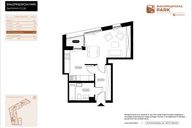 Rzut - Mieszkanie na sprzedaż 1 pokój o powierzchni 36,73 m² - numer 2.08 w Białoprądnicka Park