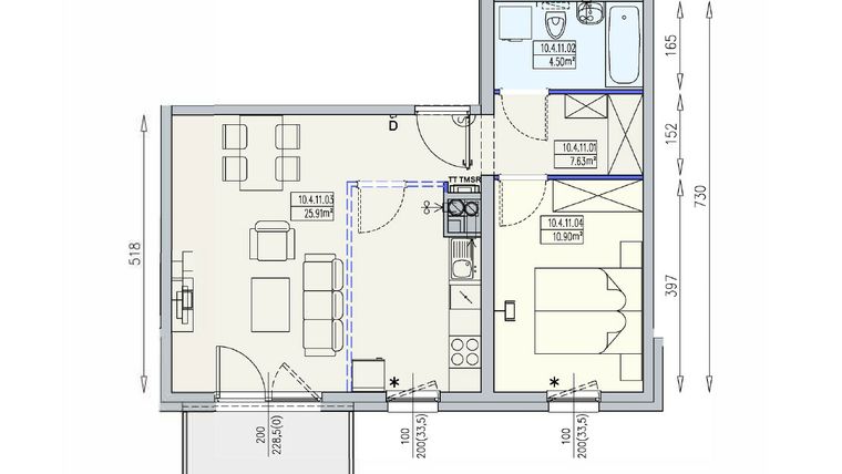 Rzut - Mieszkanie na sprzedaż 2 pokoje o powierzchni 48,95 m² - numer K2 10/4/11/2k w Południk 17 - budynek K2