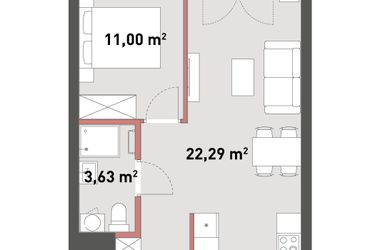 Rzut - Mieszkanie na sprzedaż 2 pokoje o powierzchni 41,05 m² - numer A.01.07 w Żelazna 54