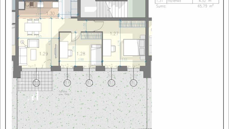 Rzut - Mieszkanie na sprzedaż 3 pokoje o powierzchni 65,79 m² - numer 5 w Residence Przewóz 41