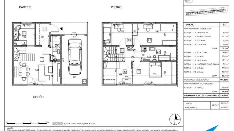 Rzut - Dom na sprzedaż 5 pokoi o powierzchni 120,86 m² - numer B2 w Majewska Domy