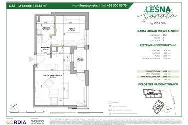 Rzut - Mieszkanie na sprzedaż 2 pokoje o powierzchni 55,68 m² - numer C.5.1 w Leśna Sonata