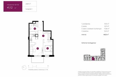 Rzut - Mieszkanie na sprzedaż 2 pokoje o powierzchni 41,12 m² - numer 1.B.7.02 w Murapol Urcity