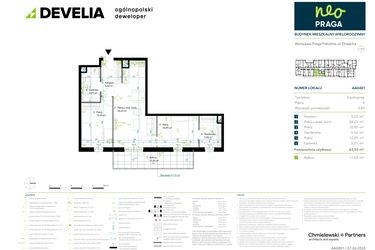 Rzut - Mieszkanie na sprzedaż 3 pokoje o powierzchni 63,5 m² - numer AA0401 w Neo Praga
