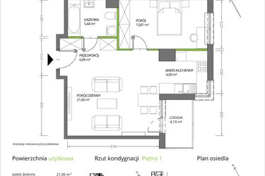 Rzut - Mieszkanie na sprzedaż 2 pokoje o powierzchni 53,29 m² - numer 1/003 w Krakowska Vita