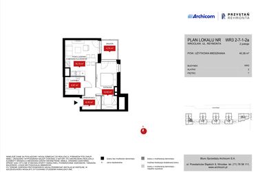 Rzut - Mieszkanie na sprzedaż 2 pokoje o powierzchni 40,38 m² - numer WR3 2/7/1/2a w Przystań Reymonta etap II