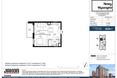 Rzut - Mieszkanie na sprzedaż 2 pokoje o powierzchni 38,21 m² - numer C1.A27 w Nowy Wyszogród etap II