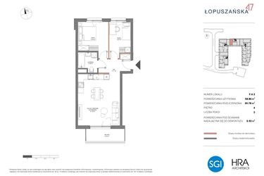 Rzut - Mieszkanie na sprzedaż 3 pokoje o powierzchni 59,78 m² - numer F.4.3 w Łopuszańska 47 - etap 2