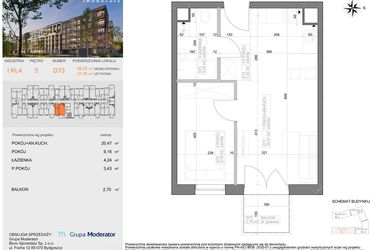 Rzut - Mieszkanie na sprzedaż 2 pokoje o powierzchni 37,3 m² - numer I-D73 w Industria etap I-D oraz I-C
