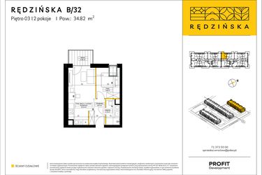 Rzut - Mieszkanie na sprzedaż 2 pokoje o powierzchni 34,82 m² - numer RD4A/B/32 w Rędzińska 4