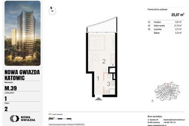 Rzut - Mieszkanie na sprzedaż 1 pokój o powierzchni 25,07 m² - numer M.39 w Nowa Gwiazda