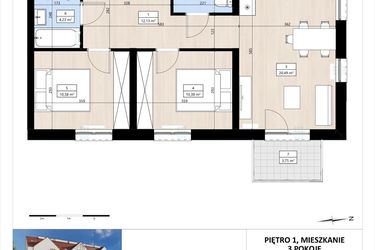 Rzut - Mieszkanie na sprzedaż 3 pokoje o powierzchni 60,53 m² - numer B4/1/22 w MONTANO