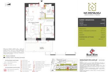 Rzut - Mieszkanie na sprzedaż 2 pokoje o powierzchni 36,53 m² - numer C2 w Na Wspólnej etap 2
