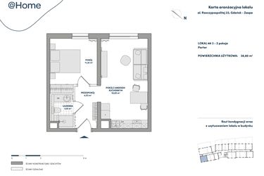 Rzut - Mieszkanie na sprzedaż 2 pokoje o powierzchni 38,8 m² - numer 3 w AtHome - Apartamenty inwestycyjne