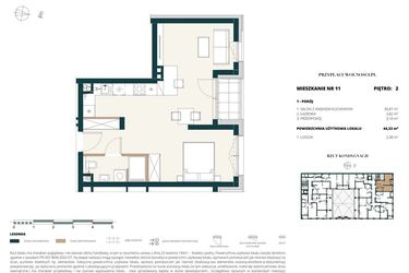 Rzut - Mieszkanie na sprzedaż 1 pokój o powierzchni 44,23 m² - numer 2. M11. w Przy Placu Wolności
