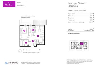 Rzut - Mieszkanie na sprzedaż 2 pokoje o powierzchni 41,62 m² - numer 27.A.0.1 w Murapol Siewierz Jeziorna bud. 27 i 28