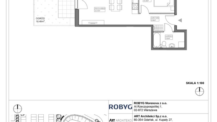 Rzut - Mieszkanie na sprzedaż 2 pokoje o powierzchni 43,25 m² - numer 3.14.0M01 w Szumilas bud. 3.11 - 3.15