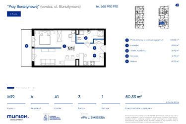 Rzut - Mieszkanie na sprzedaż 1 pokój o powierzchni 50,33 m² - numer 19A w Przy Bursztynowej