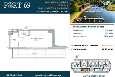 Rzut - Mieszkanie na sprzedaż 1 pokój o powierzchni 19,66 m² - numer A-25 w Port 69