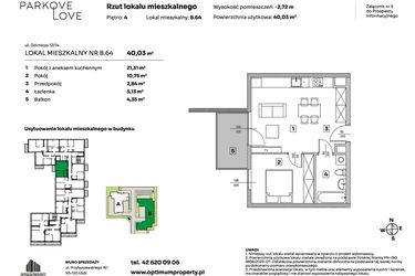 Rzut - Mieszkanie na sprzedaż 2 pokoje o powierzchni 40,03 m² - numer B.64 w Parkove Love