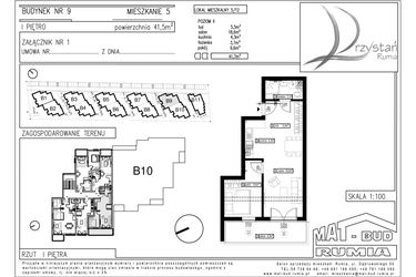 Rzut - Mieszkanie na sprzedaż 2 pokoje o powierzchni 41,7 m² - numer B9M5 w Przystań Rumia