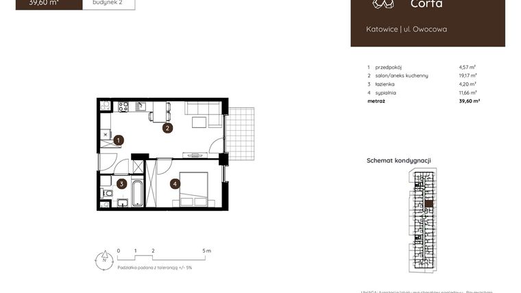 Rzut - Mieszkanie na sprzedaż 2 pokoje o powierzchni 39,6 m² - numer 2.A.0.06 w Murapol Corfa