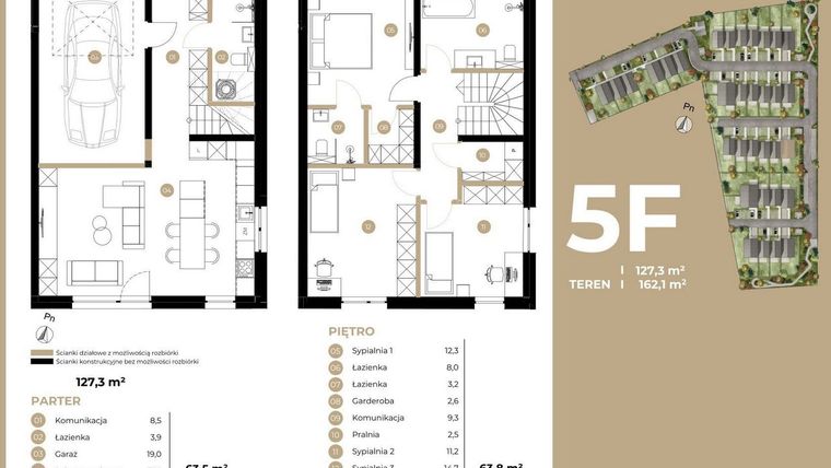 Rzut - Dom na sprzedaż 4 pokoje o powierzchni 127,3 m² - numer 5F w Kasprowicza 4