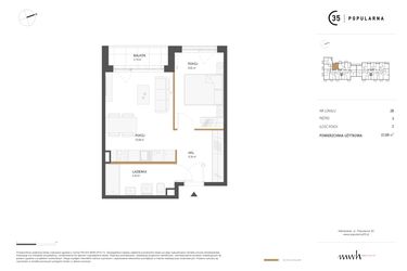 Rzut - Mieszkanie na sprzedaż 2 pokoje o powierzchni 37,09 m² - numer M.28 w Popularna 35