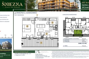 Rzut - Mieszkanie na sprzedaż 2 pokoje o powierzchni 39,4 m² - numer A21 w Śnieżna - Osiedle nad Przemszą