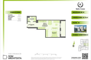 Rzut - Mieszkanie na sprzedaż 2 pokoje o powierzchni 42,75 m² - numer 03.M.54 w Dom Architekta