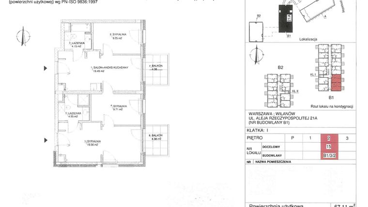 Rzut - Mieszkanie na sprzedaż 4 pokoje o powierzchni 67,11 m² - numer 15 w RZ21