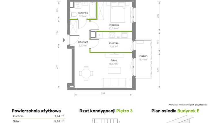 Rzut - Mieszkanie na sprzedaż 2 pokoje o powierzchni 45,67 m² - numer E/014 w Bemosphere