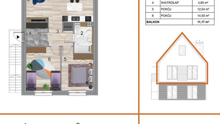 Rzut - Mieszkanie na sprzedaż 3 pokoje o powierzchni 73,73 m² - numer 3A2 w Osiedle Tymiankowe w Krzeptowie