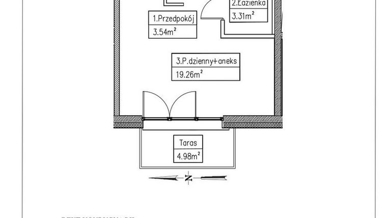 Rzut - Mieszkanie na sprzedaż 1 pokój o powierzchni 26,11 m² - numer 1 w Działkowa 68