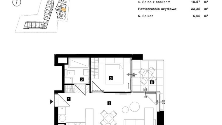 Rzut - Mieszkanie na sprzedaż 2 pokoje o powierzchni 33,35 m² - numer C.1.10 w Cisha Apartamenty Dziwnów