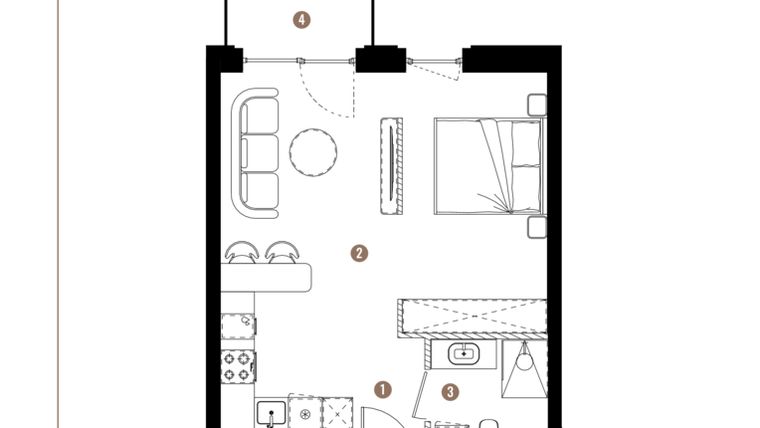 Rzut - Mieszkanie na sprzedaż 1 pokój o powierzchni 37,56 m² - numer F.B.00.24 w Apartamenty Reytana bud. F
