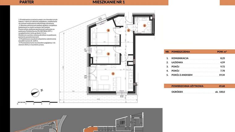 Rzut - Mieszkanie na sprzedaż 2 pokoje o powierzchni 49,68 m² - numer 1 w Buraczana 27