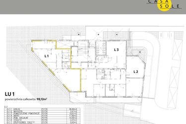 Rzut - Lokal użytkowy na sprzedaż 1 pokój o powierzchni 98,12 m² - numer LU1 w Casa Sole