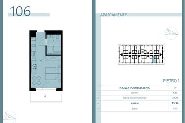 Rzut - Mieszkanie na sprzedaż 1 pokój o powierzchni 25,87 m² - numer 106 w Linea Mare Mrzeżyno