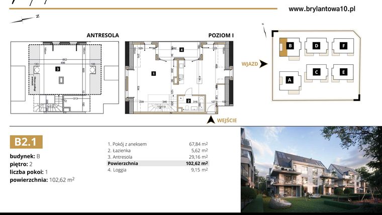 Rzut - Mieszkanie na sprzedaż 3 pokoje o powierzchni 102,62 m² - numer B2.1 w Brylantowa 10