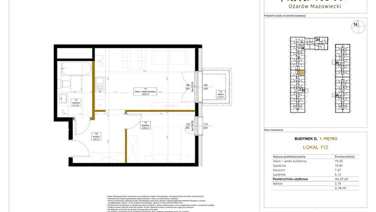 Rzut - Mieszkanie na sprzedaż 2 pokoje o powierzchni 44,69 m² - numer 112 w Aura Nova etap II