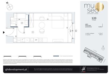 Rzut - Mieszkanie na sprzedaż 1 pokój o powierzchni 31,09 m² - numer 120 w Museo
