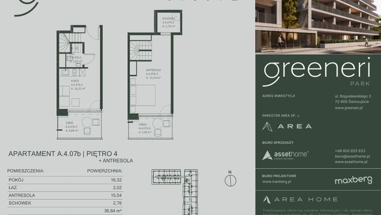Rzut - Mieszkanie na sprzedaż 2 pokoje o powierzchni 36,64 m² - numer A.4.07b w Greeneri Park