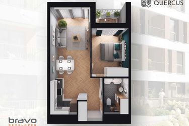 Rzut - Mieszkanie na sprzedaż 2 pokoje o powierzchni 39,53 m² - numer B2.136 w Quercus