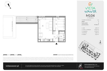 Rzut - Mieszkanie na sprzedaż 2 pokoje o powierzchni 47,44 m² - numer M104 w Vista Wawer