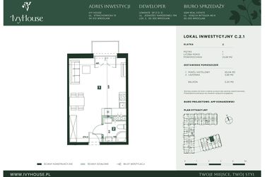 Rzut - Mieszkanie na sprzedaż 1 pokój o powierzchni 33,69 m² - numer C.2.1 w IVY HOUSE - Apartamenty inwestycyjne