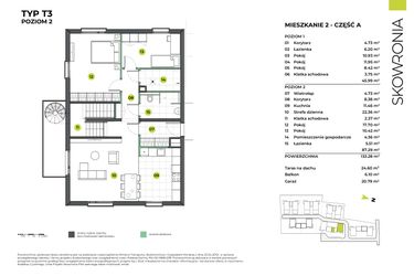 Rzut - Mieszkanie na sprzedaż 6 pokoi o powierzchni 154,07 m² - numer 3AL/2 w Skowronia
