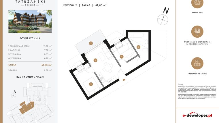 Rzut - Mieszkanie na sprzedaż 3 pokoje o powierzchni 41,35 m² - numer A24 w Tatrzański Resort